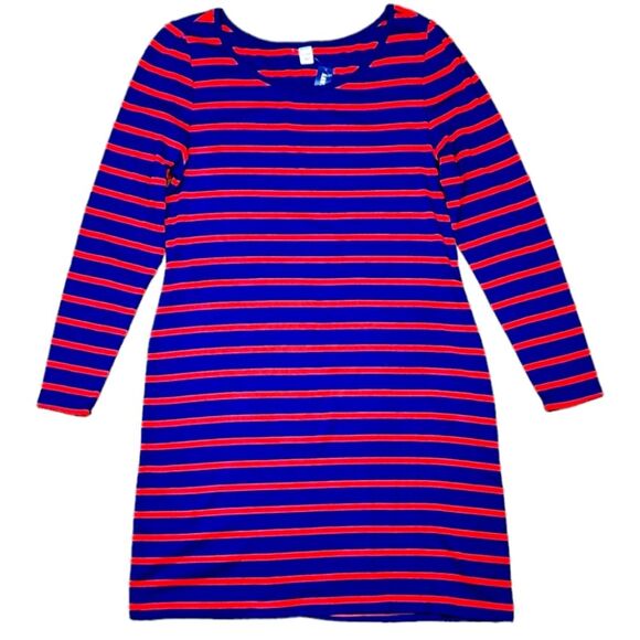 Old Navy Dress Long Sleeve Short Shift Stretch Cotton Stripe Red Navy Blue XL - Picture 11 of 11